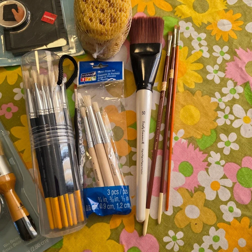 FolkArt Home Decor Chalk Paint Stencil Brush Set Sponge Sanding Block Mixed Lot